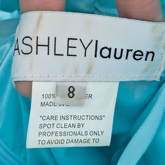 Ashley Lauren Sparkly Blue Tiered Tulle Mini Prom Dress Size 8 - Picture 9 of 9